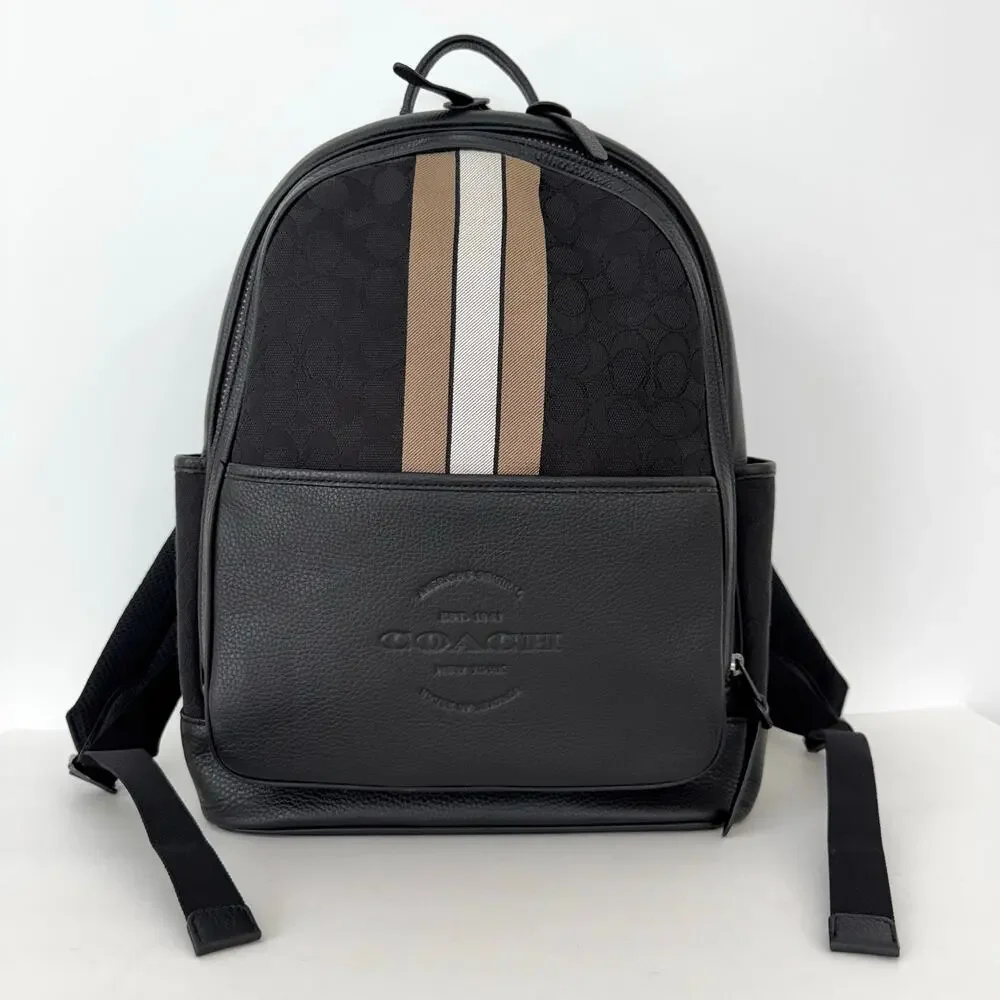 Coach Thompson Signature Jacquard Backpack Bag Varsity Stripe Canvas Leather